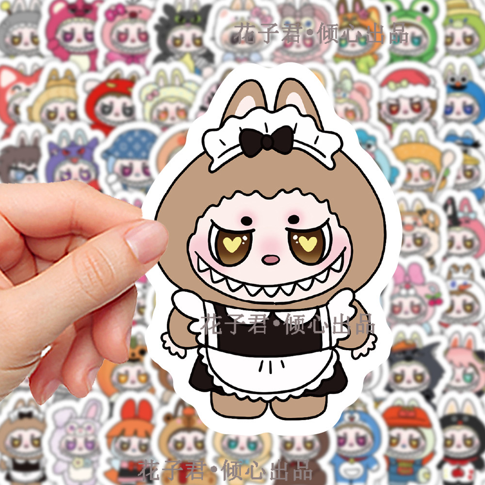 206张labubu拉布布贴纸搞怪换装cos装扮趣味贴画diy桌