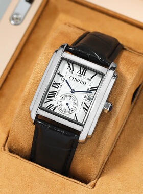 官方正品坦克手表男款方形时尚商务休闲真皮复古防水名牌男士名牌