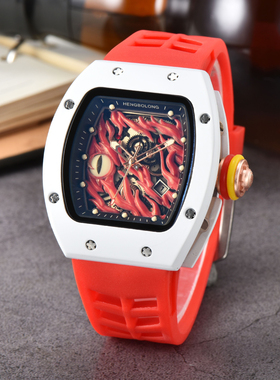 爆款酒桶型恶魔之眼超强夜光非机械镂空飞轮时尚男士石英腕表