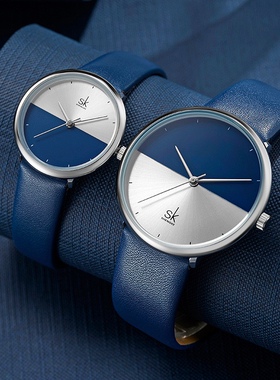 SK情侣手表三针皮带男女对表时尚撞色极简石英表防水腕表超薄