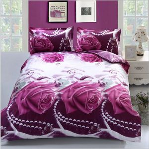 3D印花床上用品婚庆被套床单枕套双人3d四件套玫瑰花卉印花套件