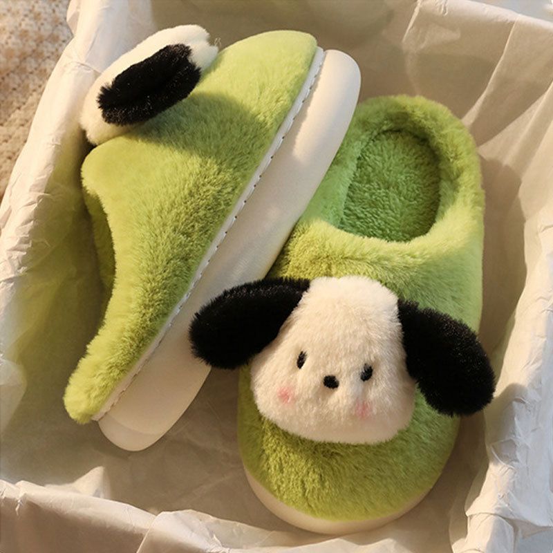 可爱狗狗棉拖鞋女情侣室内居家用保暖防滑月子鞋毛绒棉拖鞋男冬季