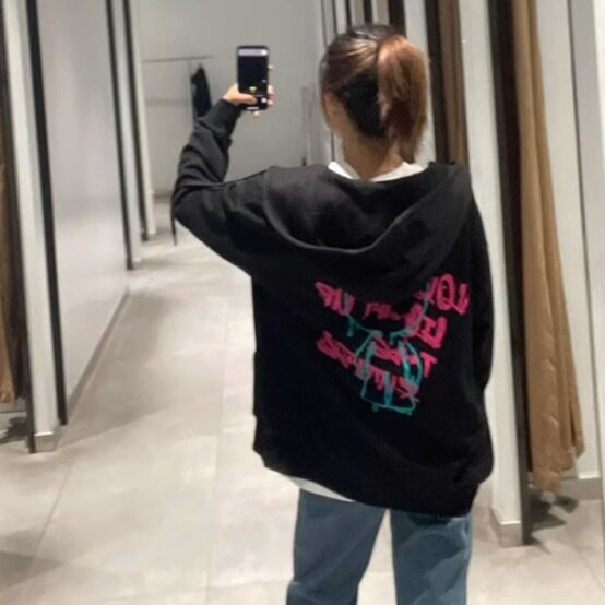 包邮 剪R情侣款穿搭宽松连帽卫衣 春秋休闲百搭个性英文印花外套