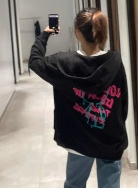 包邮 剪R情侣款穿搭宽松连帽卫衣 春秋休闲百搭个性英文印花外套
