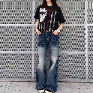 AG*G高街 帅爆!美式复古重工水洗阔腿裤 日常百搭高腰直筒牛仔裤