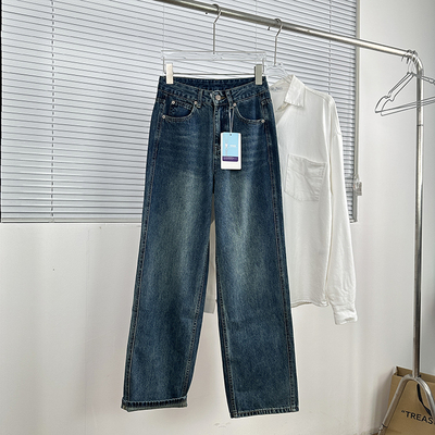 中山大厂货 春夏经典复古无弹直筒裤 韩版休闲百搭水洗高腰牛仔裤