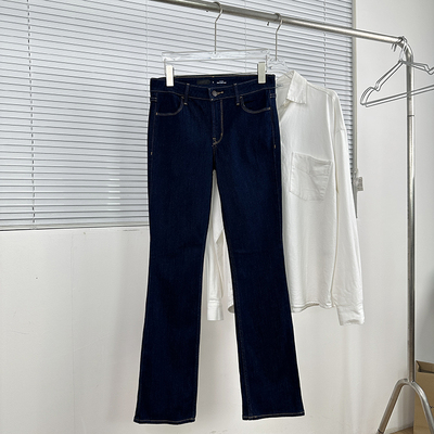 包邮OLD*Ny 经典修身显瘦中腰微喇裤 日常通勤复古水洗弹力牛仔裤