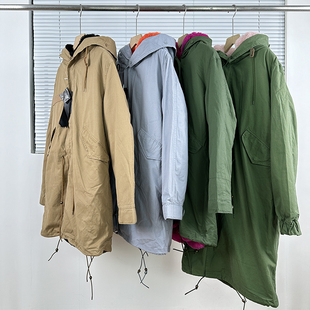 包邮 秋冬加厚毛茸内胆中长款 经典 复古M51鱼尾风衣 连帽外套 美式