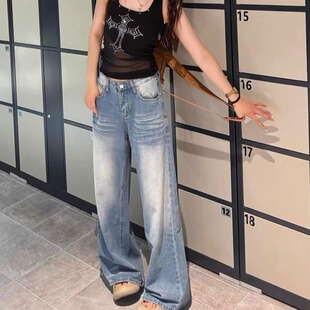 AG*G高街潮人ootd水洗超赞! 韩版休闲百搭高腰阔腿直筒牛仔裤