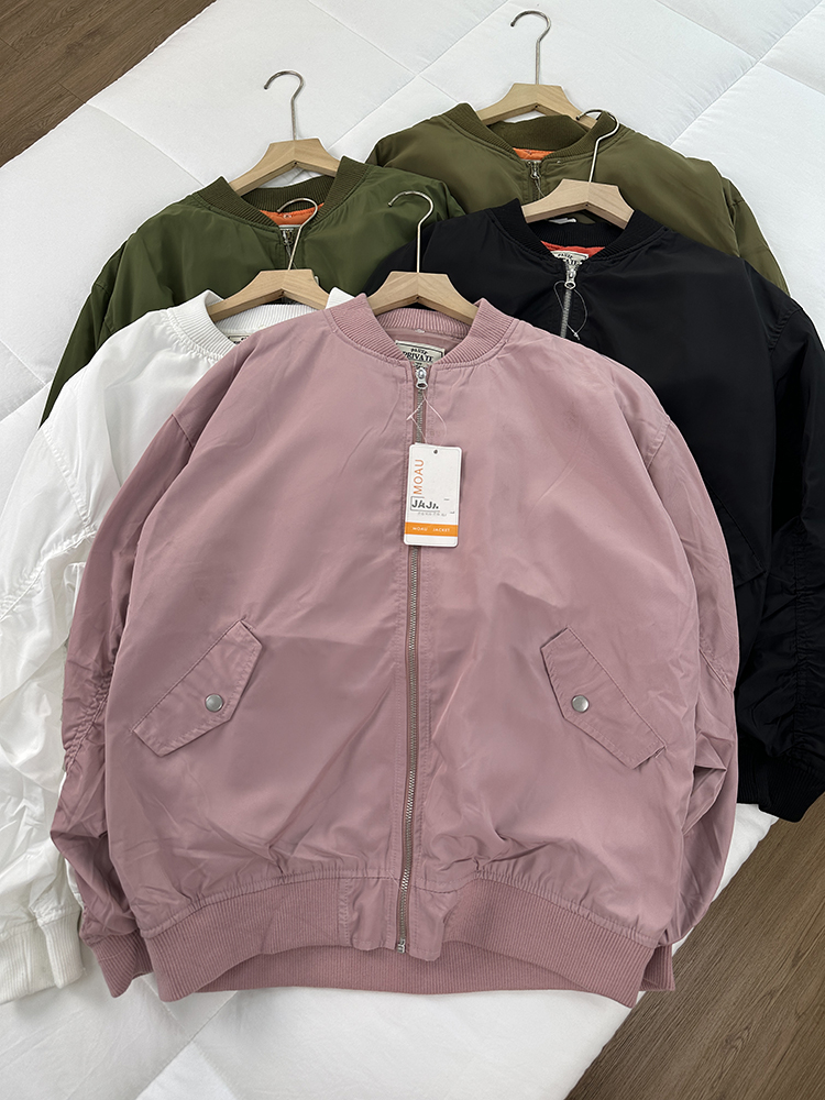 包邮 岛国日系Ma1薄款飞行夹克 男女同款 超宽松版复古棒球领外套