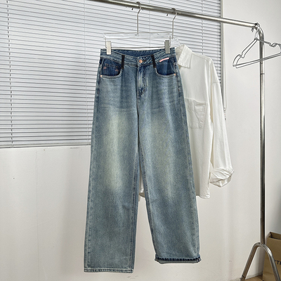 杭州四季青 媲美花*子直筒版型 韩版休闲百搭复古水洗高腰牛仔裤