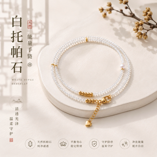 天然白托帕石手链女款轻奢小众高级感手链送女友闺蜜生日礼物