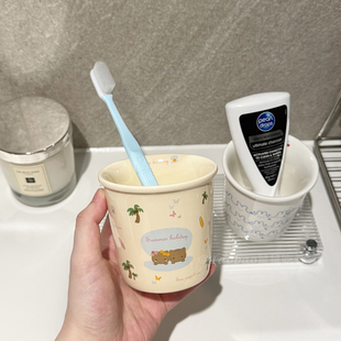 可爱贝壳小猫黑皮kt陶瓷漱口杯置物架情侣亲子家用洗漱杯刷牙杯缸
