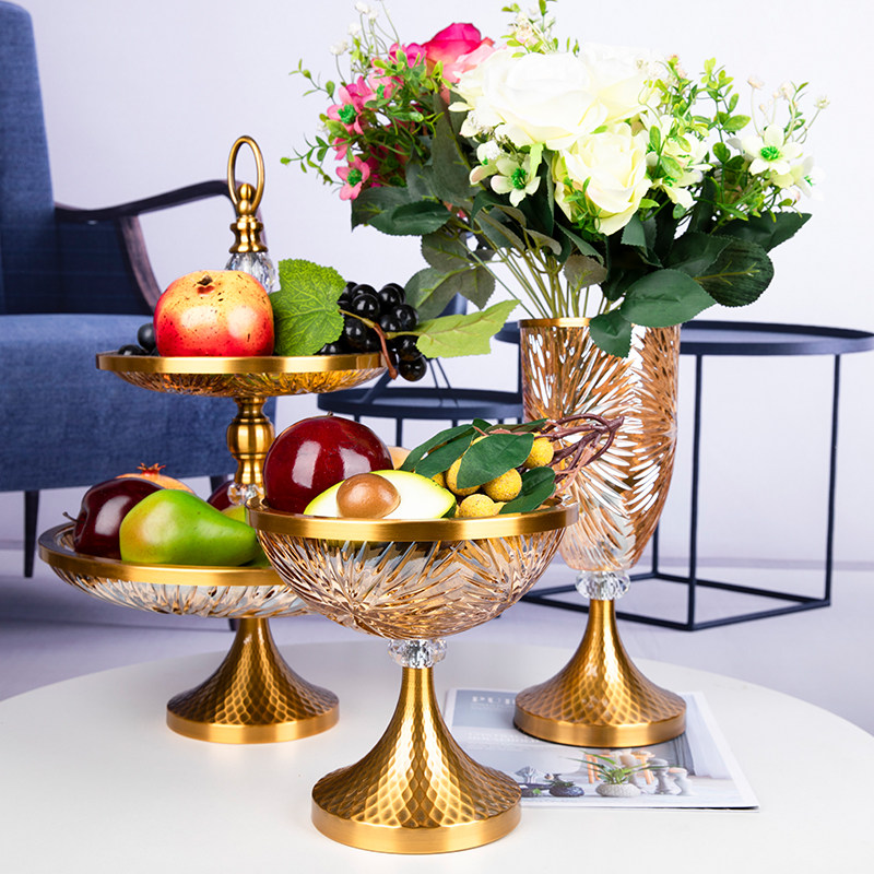 分格玻璃水晶水果盘欧式高端感轻奢风客厅家用可旋转大容量