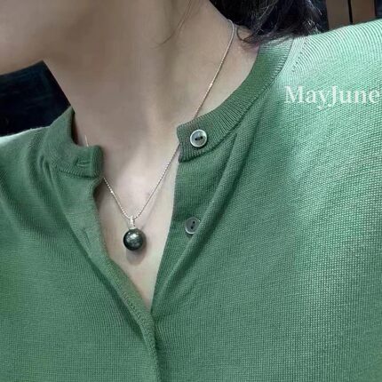 MayJune 轻奢海水大溪地黑珍珠项链925纯银奶嘴正圆油光气质颈链
