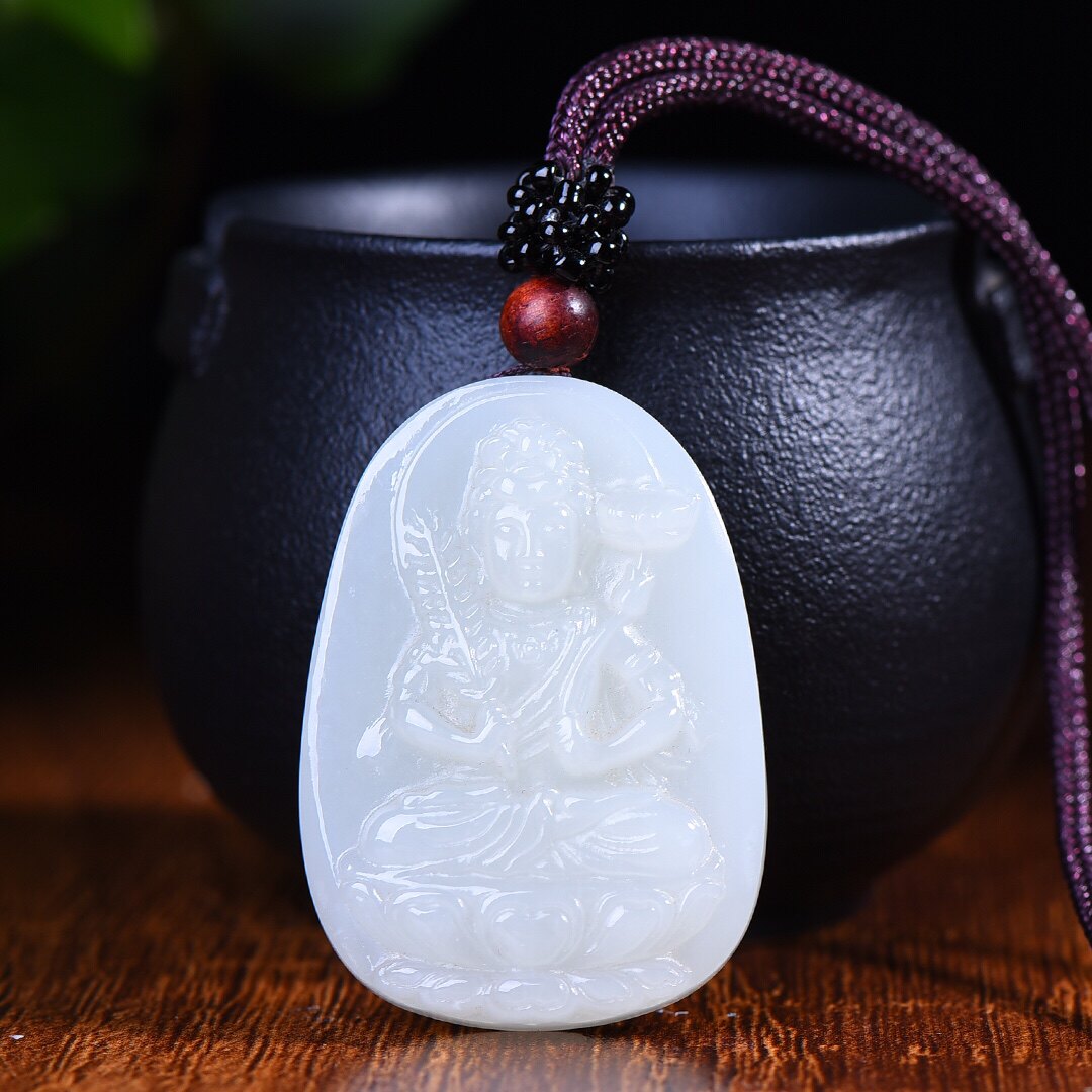 新疆和田玉羊脂玉白玉青白玉生肖牛虎守护神玉石吊坠虚空藏菩萨