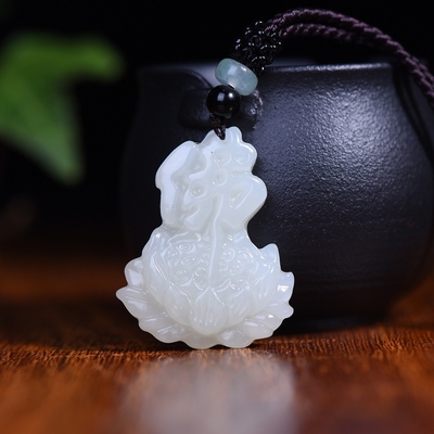 新疆和田玉羊脂玉白玉青白玉莲花佛玉石吊坠男女士款挂件玉坠玉佩