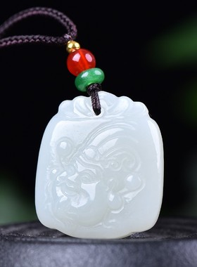 新疆和田玉羊脂玉白玉青白玉招财进宝财神吊坠男女款挂件玉坠玉佩