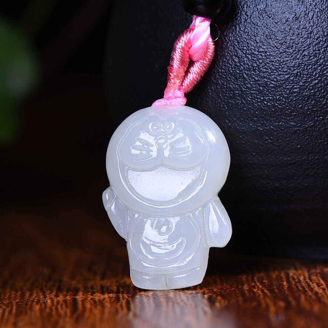新疆和田玉羊脂玉白玉青白玉招财猫机器猫吊坠男女款挂件玉坠玉佩