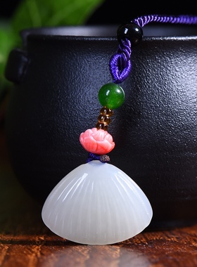 新疆和田玉羊脂玉白玉青白玉辈辈有福贝壳吊坠男女款挂件玉坠玉佩
