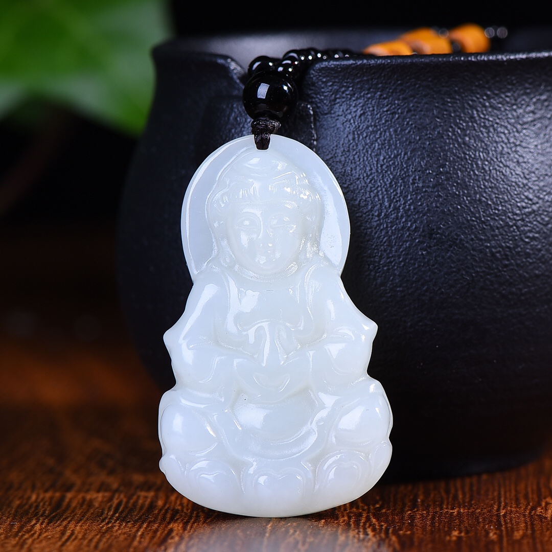 新疆和田玉羊脂玉白玉青白玉吉祥纳福观世音吊坠男女挂件玉坠玉佩