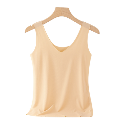 吊带背心女士防透上衣隐形无痕肤色修身薄款V领冰丝打底内搭夏天