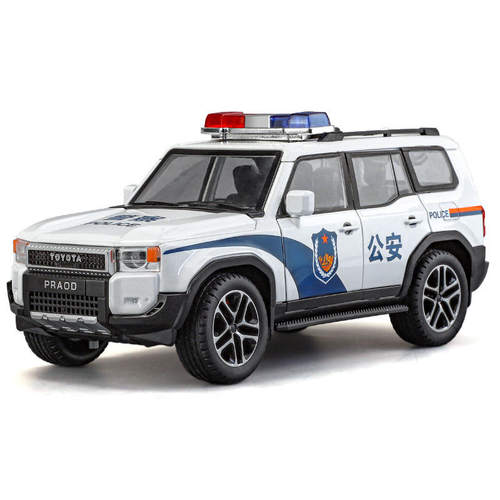 仿真1:24普拉多LC250警车版合金越野车模型消防演练亲子互动玩具