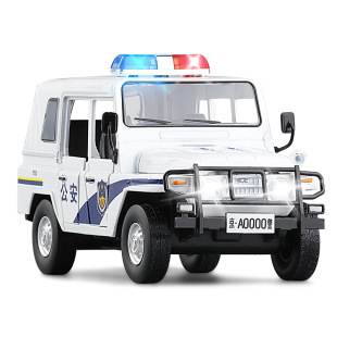 新款 1:28北京2020吉普警车合金汽车模型五开门声光玩具8231503
