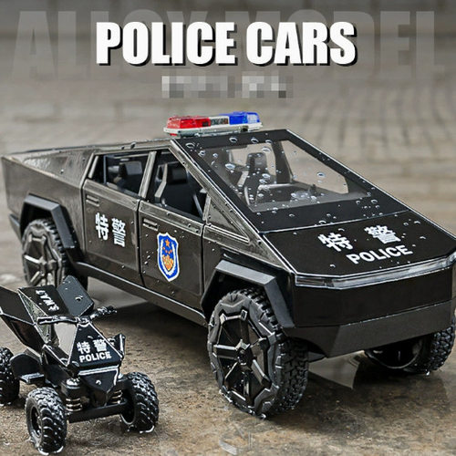新款 1:24特斯皮卡警车男孩合金公安特越野儿童汽车模型