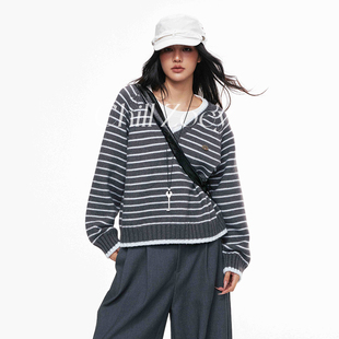 官方授权 新款 CHILL ZOEY毛衣懒惰风宽松百搭雾岛条纹上衣2025冬季