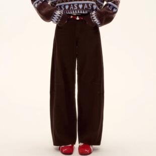 女时尚 新款 百搭红色腰带装 2025秋季 官方授权 饰弯刀裤 AsGony牛仔裤