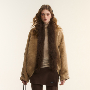 新款 披肩上衣2025冬季 官方授权 感大毛领茧型开衫 AsGony外套女时尚