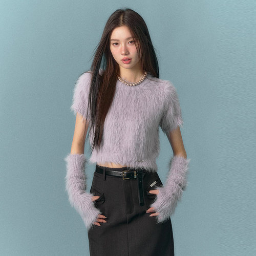 AsGony圆领短上衣带袖套