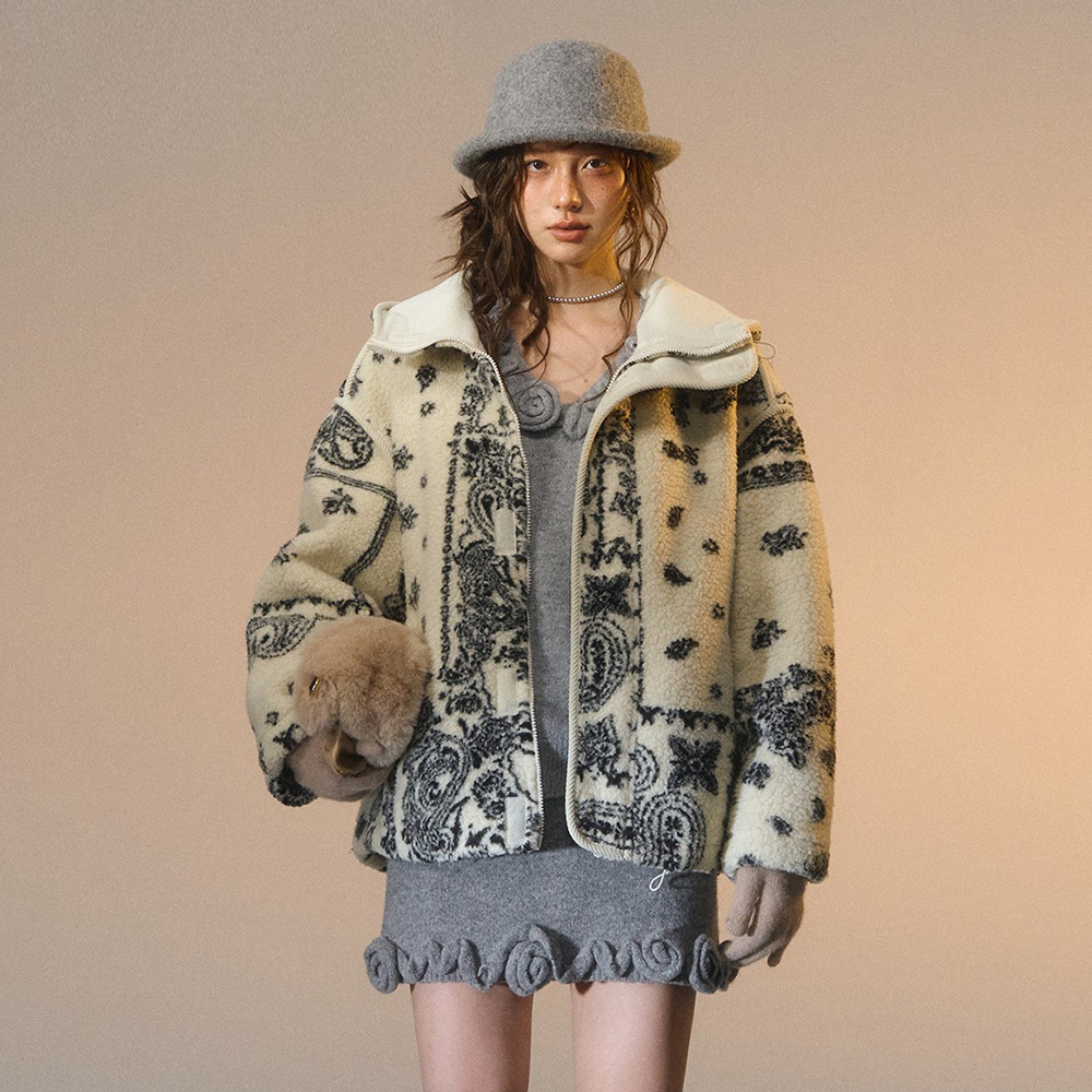 SOMESOWE提花摇粒绒连帽外套