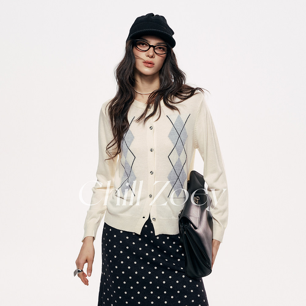 CHILL ZOEY毛针织衫慵懒风温柔闲云格纹开衫2026春季新款官方授权,女装/女士精品,毛针织衫,淘宝优惠券,粉丝福利购,淘宝优惠卷