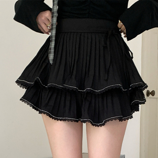 Ciobbur 半身裙女休闲百搭烫钻花朵边百褶裙2025秋季新款官方授权