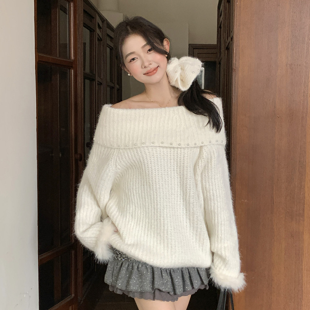 Ciobbur 毛衣女款蝴蝶结钻链蕾丝花针织上衣2025冬季新款官方授权