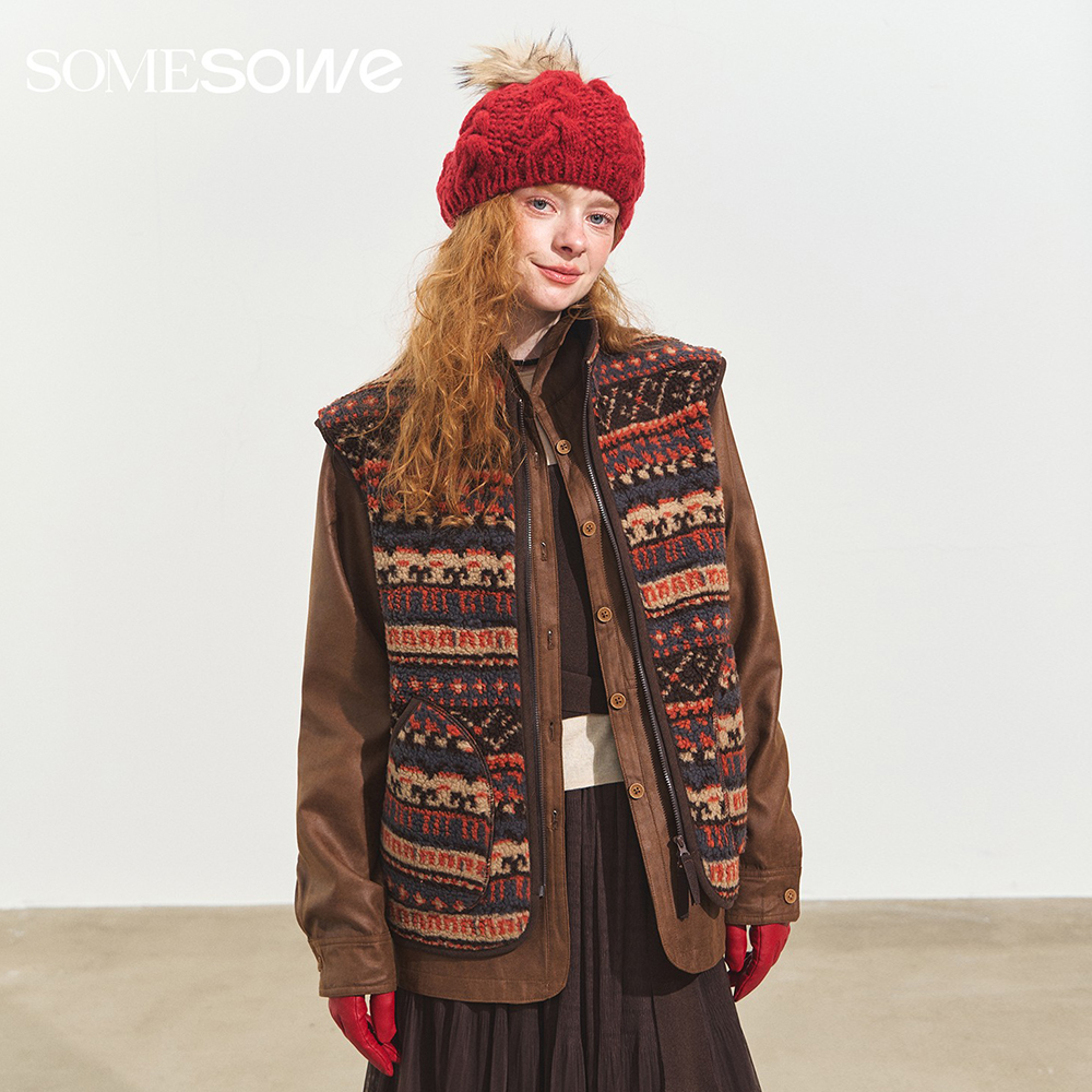 SOMESOWE马甲费尔岛提花摇粒绒