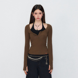 新款 T恤设计感撞色假两件打底上衣2026春季 官方授权 PITTI长袖 VIA