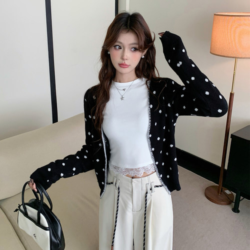 LEAPDREAM毛针织衫撞色压线波点