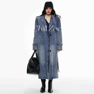 新款 外套2025冬季 官方授权 ZOEY风衣女休闲一汀雪色牛仔长款 CHILL