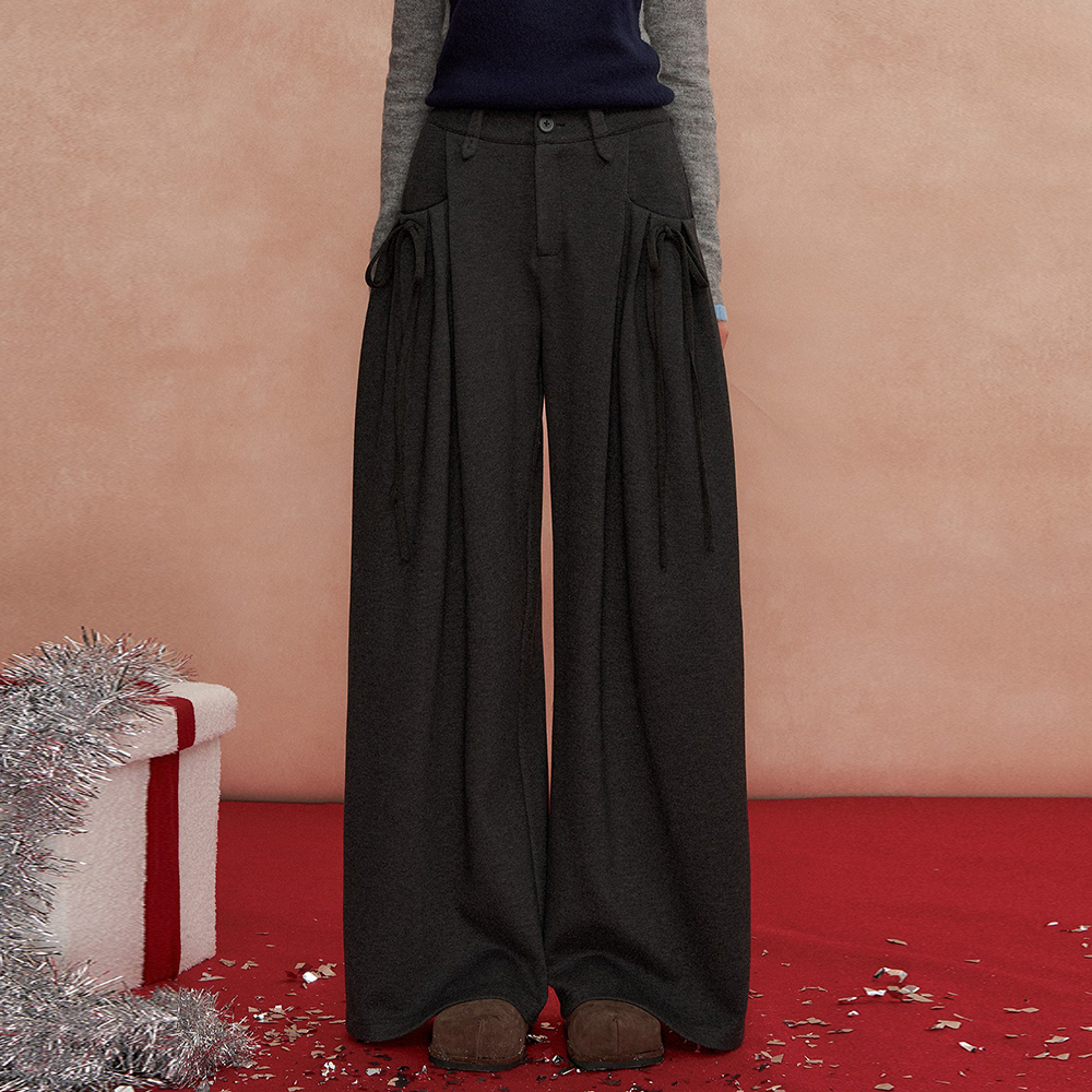 SOMESOWE休闲裤宽松排褶蝴蝶结