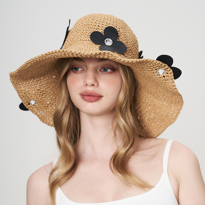 Berealna大檐皮革花朵装饰帽子