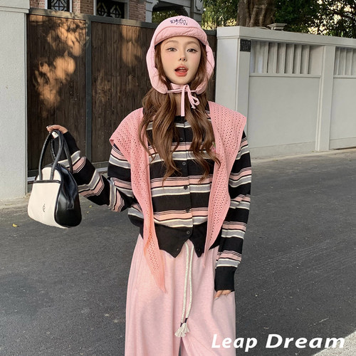 LEAPDREAM毛针织衫披肩复古条纹