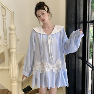 Ciobbur 连衣裙女水溶花拼接条纹蕾丝腰短裙2025秋季新款官方授权