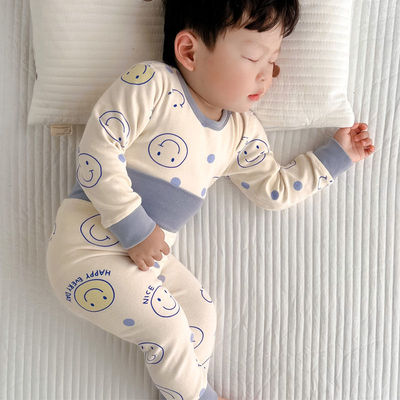 宝宝无骨秋衣秋裤套装纯棉儿童内衣高腰护肚秋冬厚款男童女童睡衣