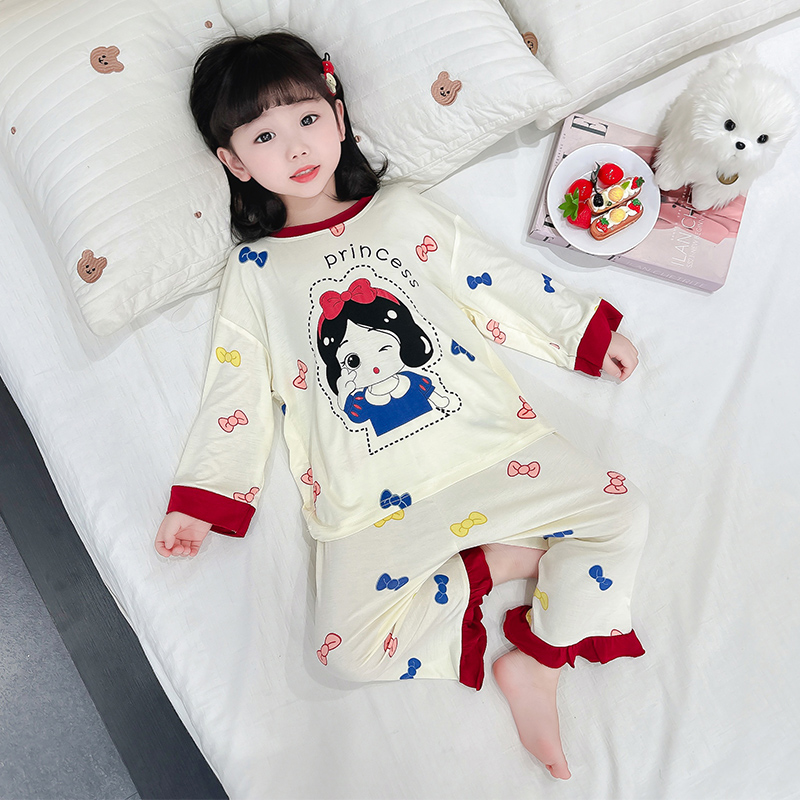 儿童睡衣春夏季莫代尔女童薄款新长袖短袖女孩宝宝空调家居服套装