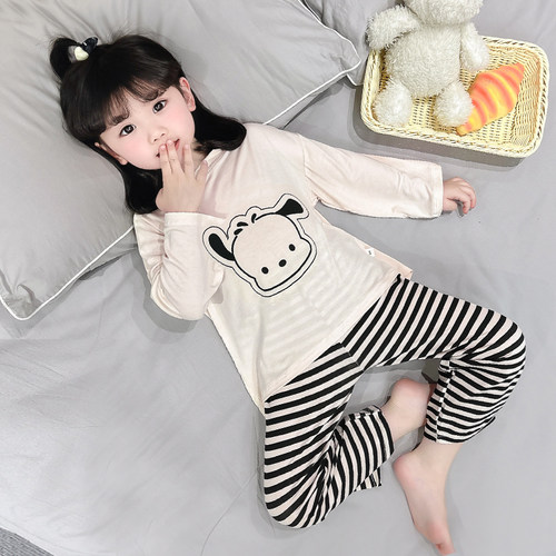 儿童睡衣套装春秋夏女童男童莫代尔家居服薄款中小宝宝空调服套装