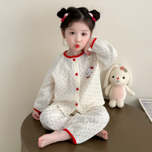 空调服 家居服儿童薄款 女童纱布睡衣春秋2026新款 女孩宝宝纯棉长袖