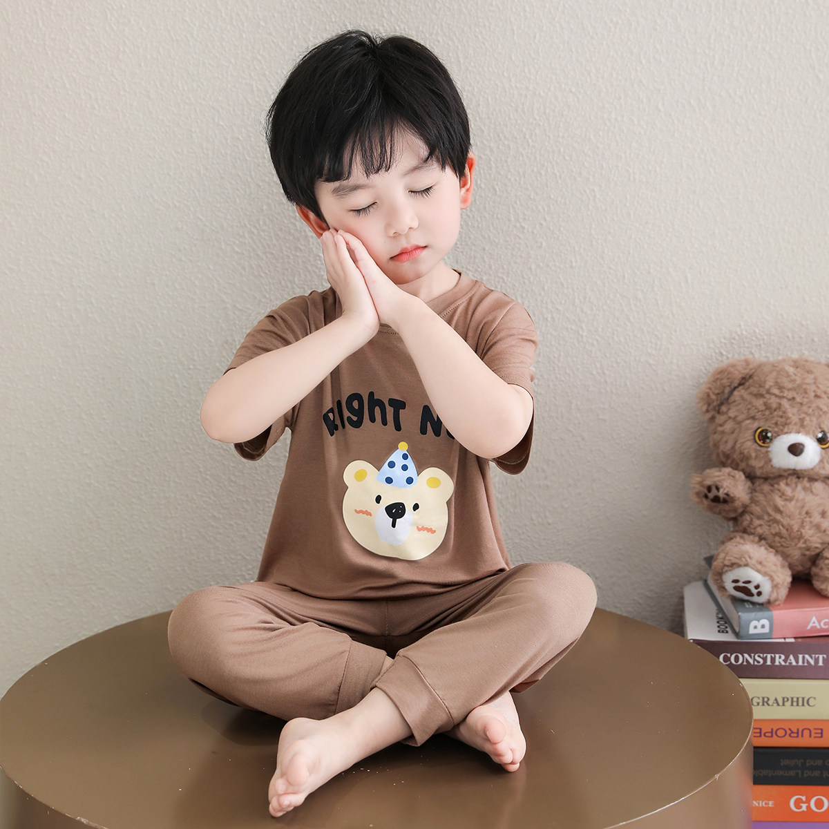 儿童夏季睡衣2026新款男孩短袖套装宝宝空调韩版莫代尔家居服卡通